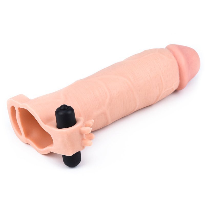 Vibrating X-Girth Penis Sleeve. The 2" extension at the tip allows for deeper penetration